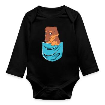 Dachshund - Organic Longsleeve Baby Bodysuit - black - Front