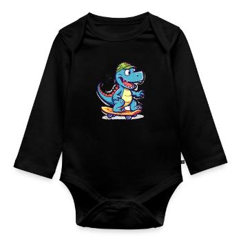 Dino sur skateboard - Body Bébé bio manches longues - noir - Devant