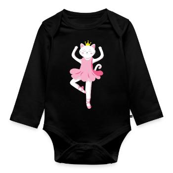 Ballerina ballet cat dancer princess - Organic Longsleeve Baby Bodysuit - black - Front