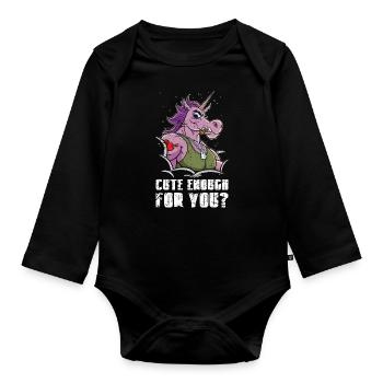Cute Enough For You? Hartes Einhorn mit Muskeln - Baby Bio-Langarm-Body - Schwarz - Vorne