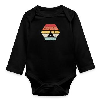 Père enfant tente camping vacances cadeau - Body Bébé bio manches longues - noir - Devant