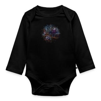 Beautiful mandala yoga shimmer motif - Organic Longsleeve Baby Bodysuit - black - Front