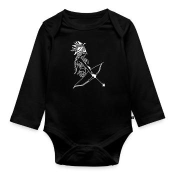 Indian woman bow arrow - Organic Longsleeve Baby Bodysuit - black - Front