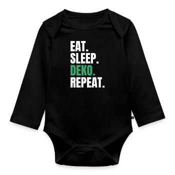 Eat Sleep Deko Repeat Dekorieren Deko - Baby Bio-Langarm-Body - Schwarz - Vorne