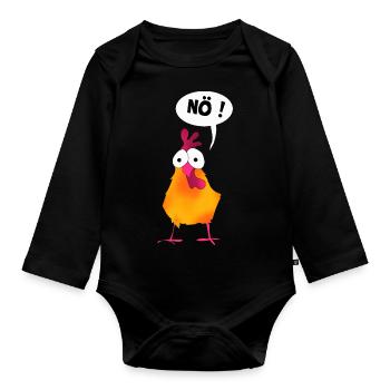 Statement Huhn I Nö Hühner I Nein - Baby Bio-Langarm-Body - Schwarz - Vorne