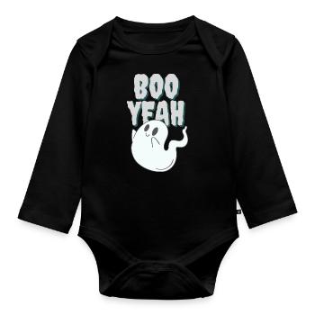 Boo oui - fantôme mignon - Body Bébé bio manches longues - noir - Devant