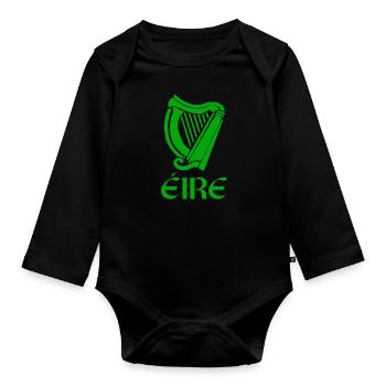 St. Patricks Day Gälisch sagt Eire mit Harfe - Baby Bio-Langarm-Body - Schwarz - Vorne