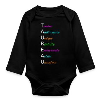 TAUREAU Tenace Audacieuse Unique Réaliste - Body Bébé bio manches longues - noir - Devant