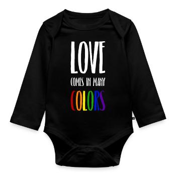 Love comes in many colors LGBTQI - Baby Bio-Langarm-Body - Schwarz - Vorne