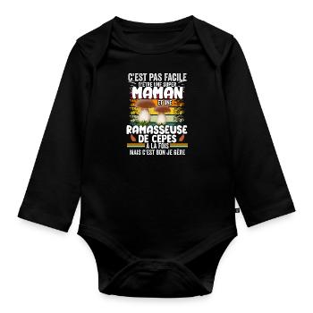 maman et ramasseuse de cèpes humour Champignons - Body Bébé bio manches longues - noir - Devant
