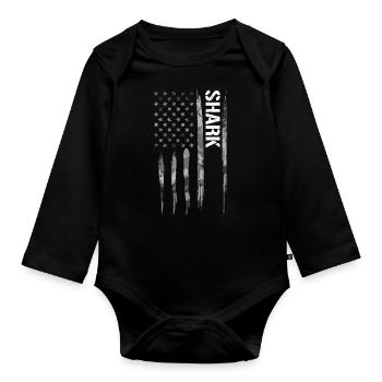 Shark - American Flag - Organic Longsleeve Baby Bodysuit - black - Front