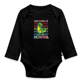100 jours d’école dinosaure Saur T Rex - Body Bébé bio manches longues - noir - Devant
