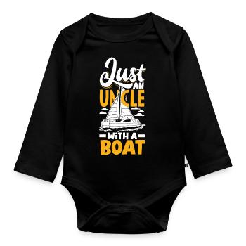 Just An Uncle With A Boat for a Seaman Sailor - Organic Longsleeve Baby Bodysuit - black - Front