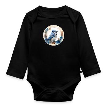 Blue jay bird - Organic Longsleeve Baby Bodysuit - black - Front