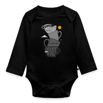 Süchtig nach Kaffee - Cafe Sucht - Baby Bio-Langarm-Body - Schwarz - Vorne