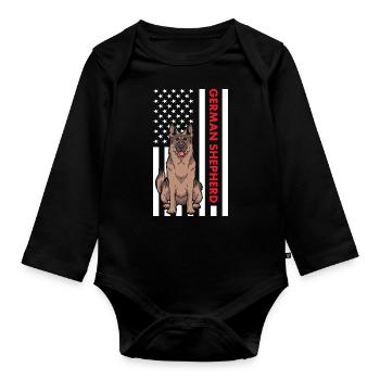 German Shepherd Us Flag - Organic Longsleeve Baby Bodysuit - black - Front