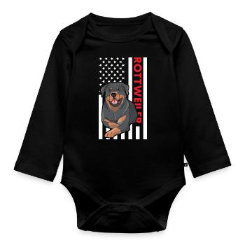 Rottweiler Us Flag - Baby Bio-Langarm-Body - Schwarz - Vorne