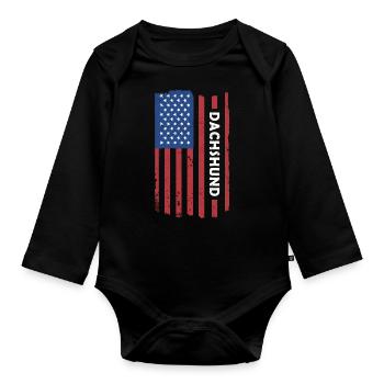 Dachshund Us Flag - Organic Longsleeve Baby Bodysuit - black - Front