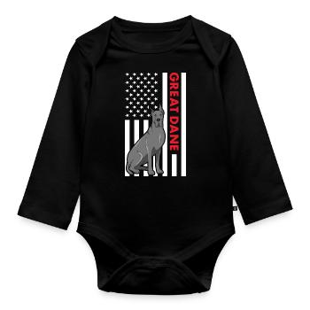 Great Dane Us Flag - Organic Longsleeve Baby Bodysuit - black - Front