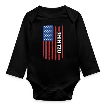 Shih Tzu Us Drapeau - Body Bébé bio manches longues - noir - Devant