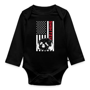 Shih Tzu Us Drapeau - Body Bébé bio manches longues - noir - Devant