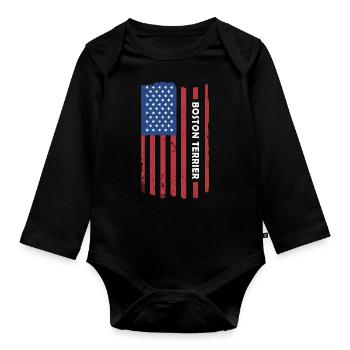 Boston Terrier Us Flag - Organic Longsleeve Baby Bodysuit - black - Front