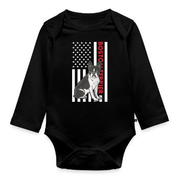 Boston Terrier Us Flag - Organic Longsleeve Baby Bodysuit - black - Front