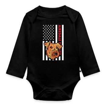 Airedale Terrier Us drapeau - Body Bébé bio manches longues - noir - Devant
