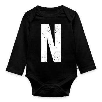 Lettre N - Body Bébé bio manches longues - noir - Devant