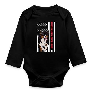 Dog Aussie Us Flag - Organic Longsleeve Baby Bodysuit - black - Front