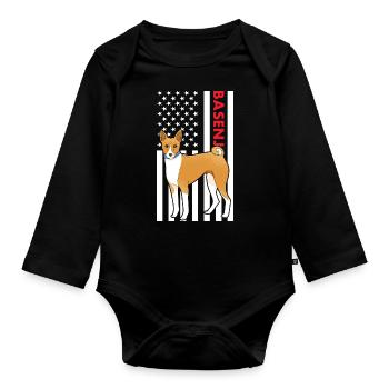 Chien Basenji Us drapeau - Body Bébé bio manches longues - noir - Devant