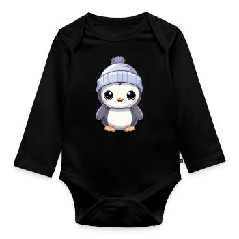 Penguin With Hat - Baby Bio-Langarm-Body - Schwarz - Vorne