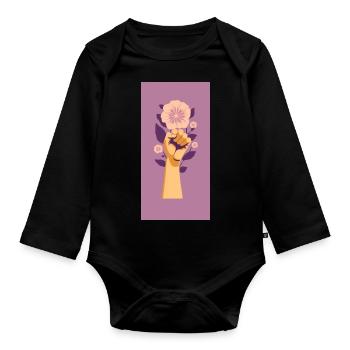 Poing féministe avec fleur violette. - Body Bébé bio manches longues - noir - Devant
