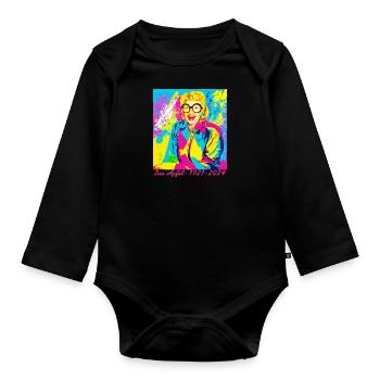 Illustration, bunt, Graffiti, iris Apfel - Baby Bio-Langarm-Body - Schwarz - Vorne