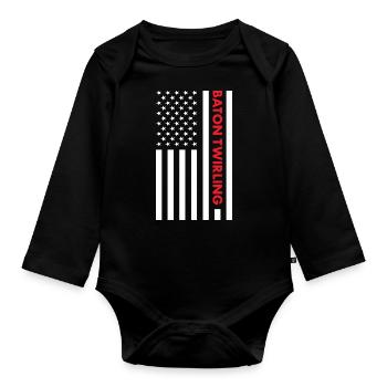 Baton Twirler Us Flag Baton Twirling - Baby Bio-Langarm-Body - Schwarz - Vorne