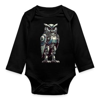 Eule Roboter, Roboter-Eule - Baby Bio-Langarm-Body - Schwarz - Vorne