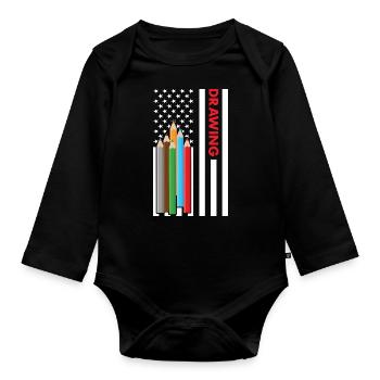 Drawer Us Flag Drawing - Baby Bio-Langarm-Body - Schwarz - Vorne