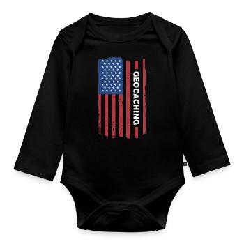 Geocacher Us Flag Geocaching - Organic Longsleeve Baby Bodysuit - black - Front