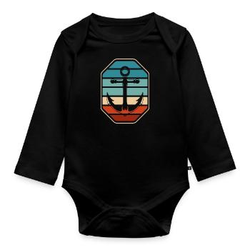 Ahoy Anchor Maritime Sea Seafaring Lake Saying - Organic Longsleeve Baby Bodysuit - black - Front
