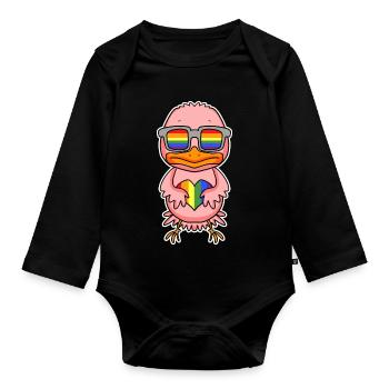 Gay LGBT Animal Chicken Rainbow Heart - Organic Longsleeve Baby Bodysuit - black - Front