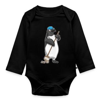 Penguin Cleaner Mop Mob - Organic Longsleeve Baby Bodysuit - black - Front
