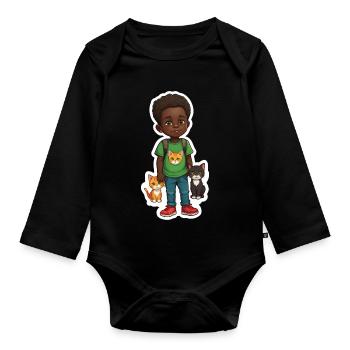 Enfants avec des animaux Conception de dessin animé - Body Bébé bio manches longues - noir - Devant