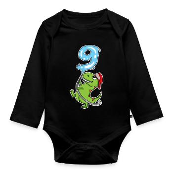 Dino Fire Fighter Number 9 ws - Baby Bio-Langarm-Body - Schwarz - Vorne