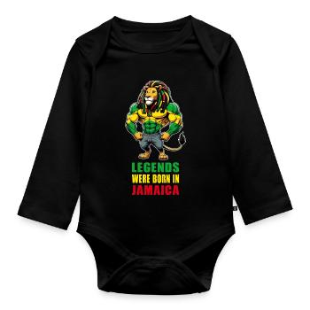 Jamaica lion reggae music - Organic Longsleeve Baby Bodysuit - black - Front
