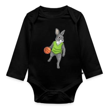 Hase Basketballspieler Basketball Sport - Baby Bio-Langarm-Body - Schwarz - Vorne
