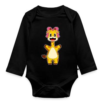 Giraffe Haarschleife - Baby Bio-Langarm-Body - Schwarz - Vorne