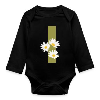 Buchstabe i Grüne Gänseblümchen - Baby Bio-Langarm-Body - Schwarz - Vorne