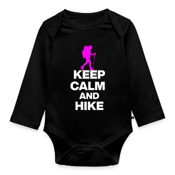 KEEP CALM AND HIKE ON, WANDERLUST, GIFT 🚶 - Organic Longsleeve Baby Bodysuit - black - Front