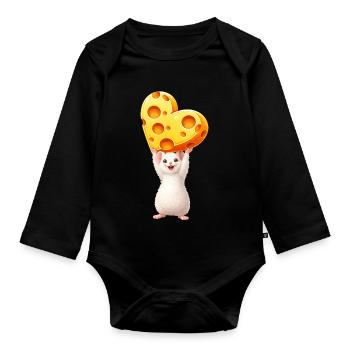 Souris mignonne avec motif d’animal en forme de cœur de fromage - Body Bébé bio manches longues - noir - Devant