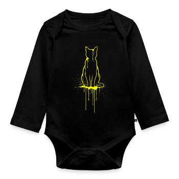Silhouette de chat Look doré - Body Bébé bio manches longues - noir - Devant